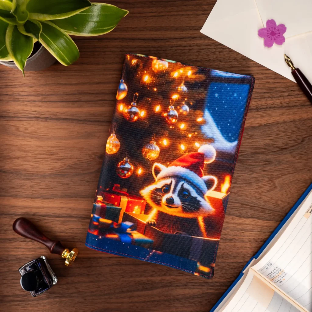 Holly Jolly Raccoon | Fabric Book Cover